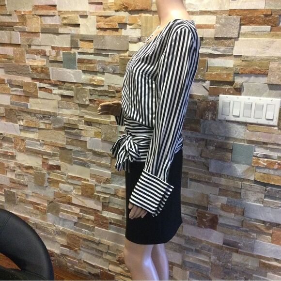 ALICE + OLIVIA Alba Crossover Striped Tie-Waist Silk Blouse - Picture 4 of 11